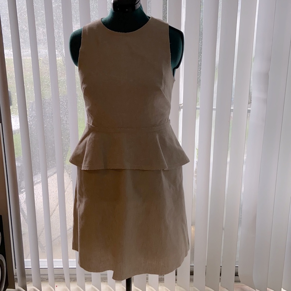 Tan Linen Peplum Dress